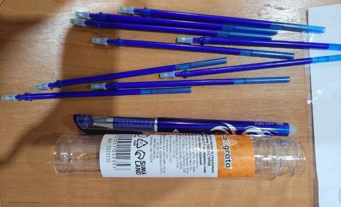 Фотография покупателя товара Набор ручка гелевая со стираемыми чернилами, пишущий узел 0.5 мм, чернила синие+9 синих стержней - Фото 8