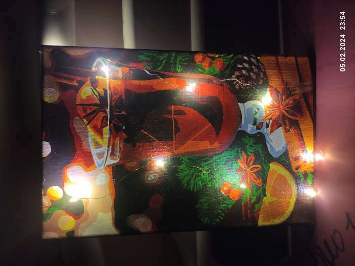 Фотография покупателя товара Новогодняя картина по номерам с подрамником и гирляндой «Новый год! Глинтвейн», 20 х 30 см - Фото 3
