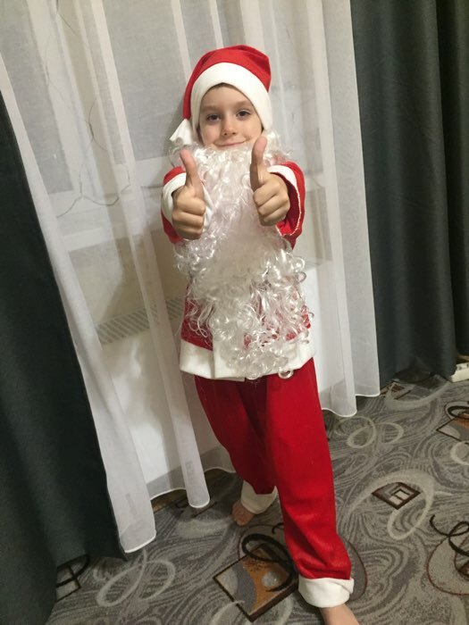 Фотография покупателя товара Детский карнавальный костюм "Санта-Клаус", колпак, куртка, штаны, борода, р-р 30, рост 110-116 см - Фото 2