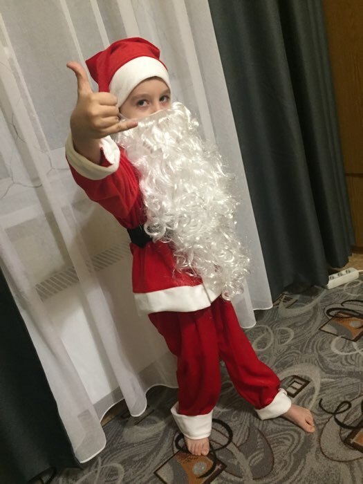 Фотография покупателя товара Детский карнавальный костюм "Санта-Клаус", колпак, куртка, штаны, борода, р-р 30, рост 110-116 см - Фото 3