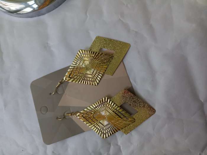 Фотография покупателя товара Серьги висячие «Ромб» дуо, цвет золото, 9 см - Фото 1