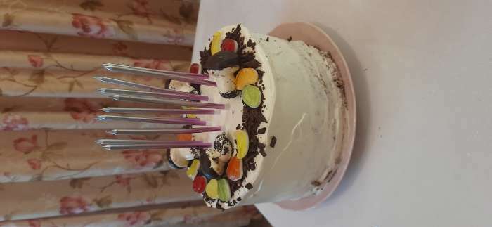 Фотография покупателя товара Свечи в торт "Ройс. Градиент", 6 шт, высокие, 13 см, фиолетовый, розовый, серебро - Фото 1