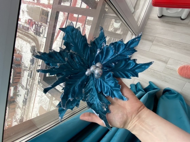 Фотография покупателя товара Декор "Зимний цветок" жемчужины, 23х19 см, синий - Фото 7