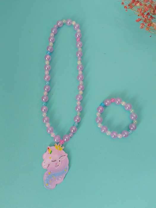 Фотография покупателя товара Набор детский «Выбражулька» 2 предмета: браслет, кулон, волшебный единорог, цвет сиреневый - Фото 1