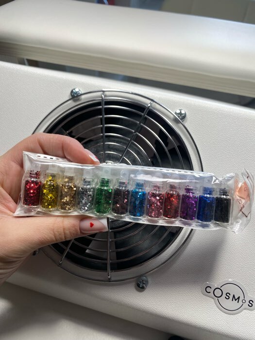 Фотография покупателя товара Блёстки для декора «Сияние», набор 12 бутылочек, средние, разноцветные - Фото 7