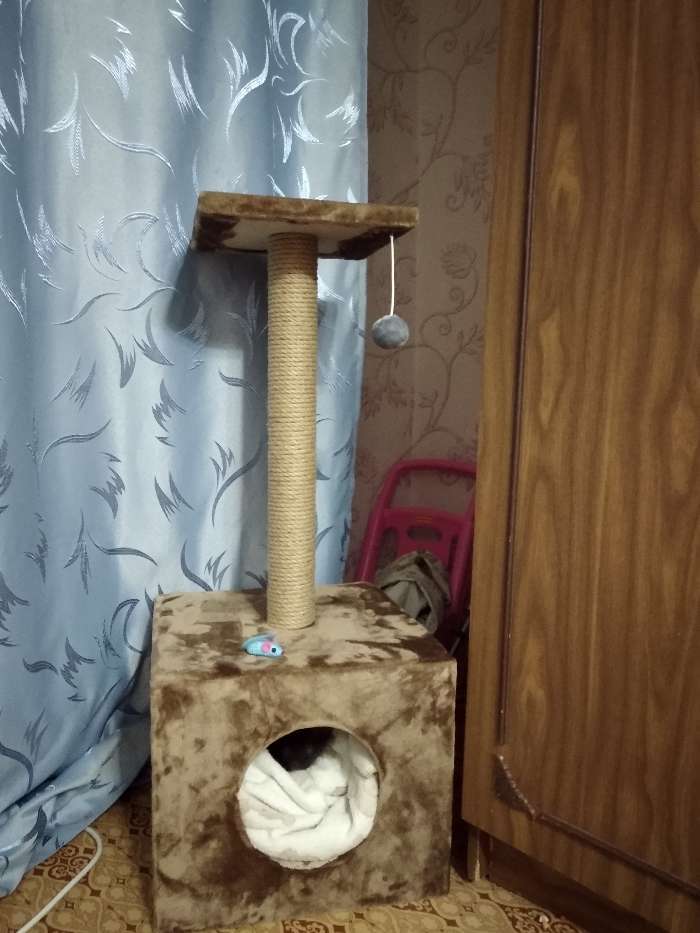 Фотография покупателя товара Домик для кошек с когтеточкой "Куб", с площадкой и игрушкой, 35 х 30 х 85 см, микс цветов - Фото 16