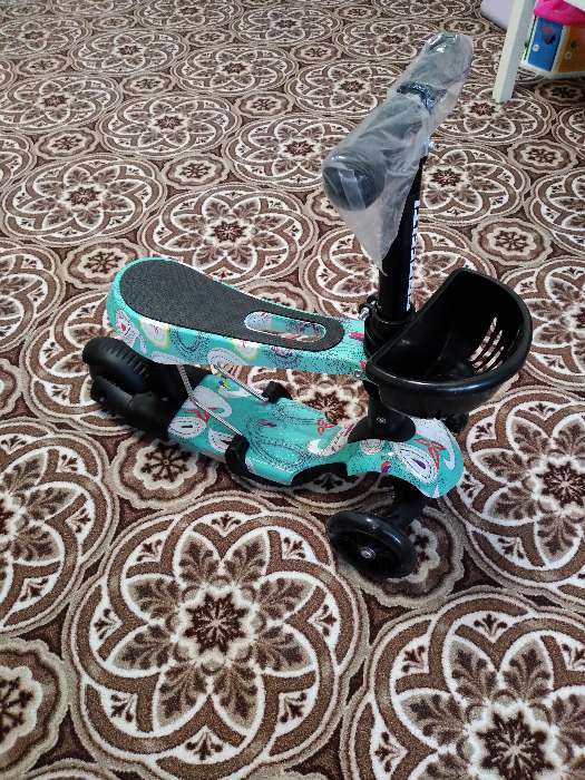 Фотография покупателя товара Самокат-каталка детский 5 в 1, колёса световые PU 115/90 мм, ABEC 7 - Фото 3