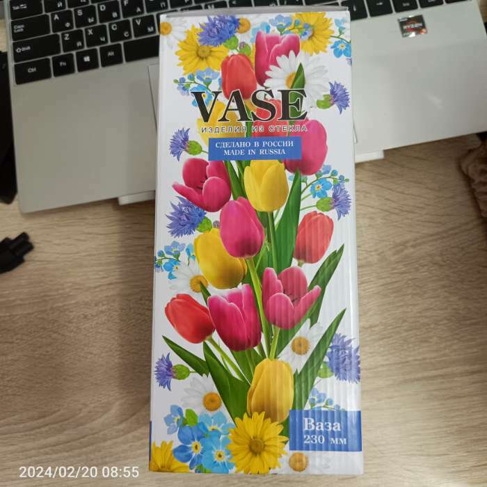 Фотография покупателя товара Ваза "Тюльпаны" с деколью, d=7см, H=23 см, V=1,15л - Фото 1