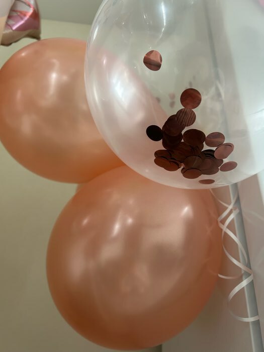 Фотография покупателя товара Букет из шаров «Праздничный», конфетти, фольга, латекс, в наборе 12 шт., цвет розовое золото - Фото 10
