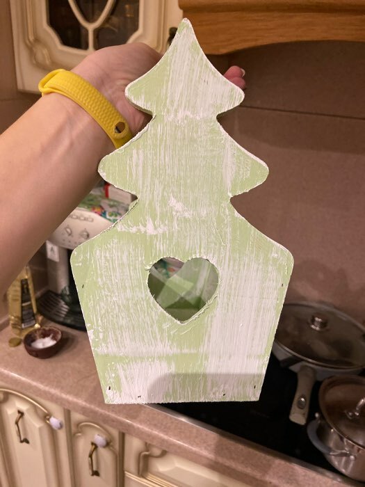 Фотография покупателя товара Кашпо деревянное 30×14×27 см "Ёлочка", с ручкой, зелёная кисть Дарим Красиво - Фото 1