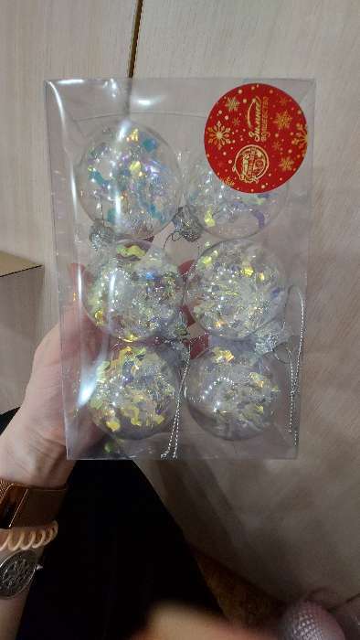 Фотография покупателя товара Ёлочные игрушки «Льдинка - мишура», шары новогодние, d=8 см, набор 6 шт., прозрачный - Фото 5