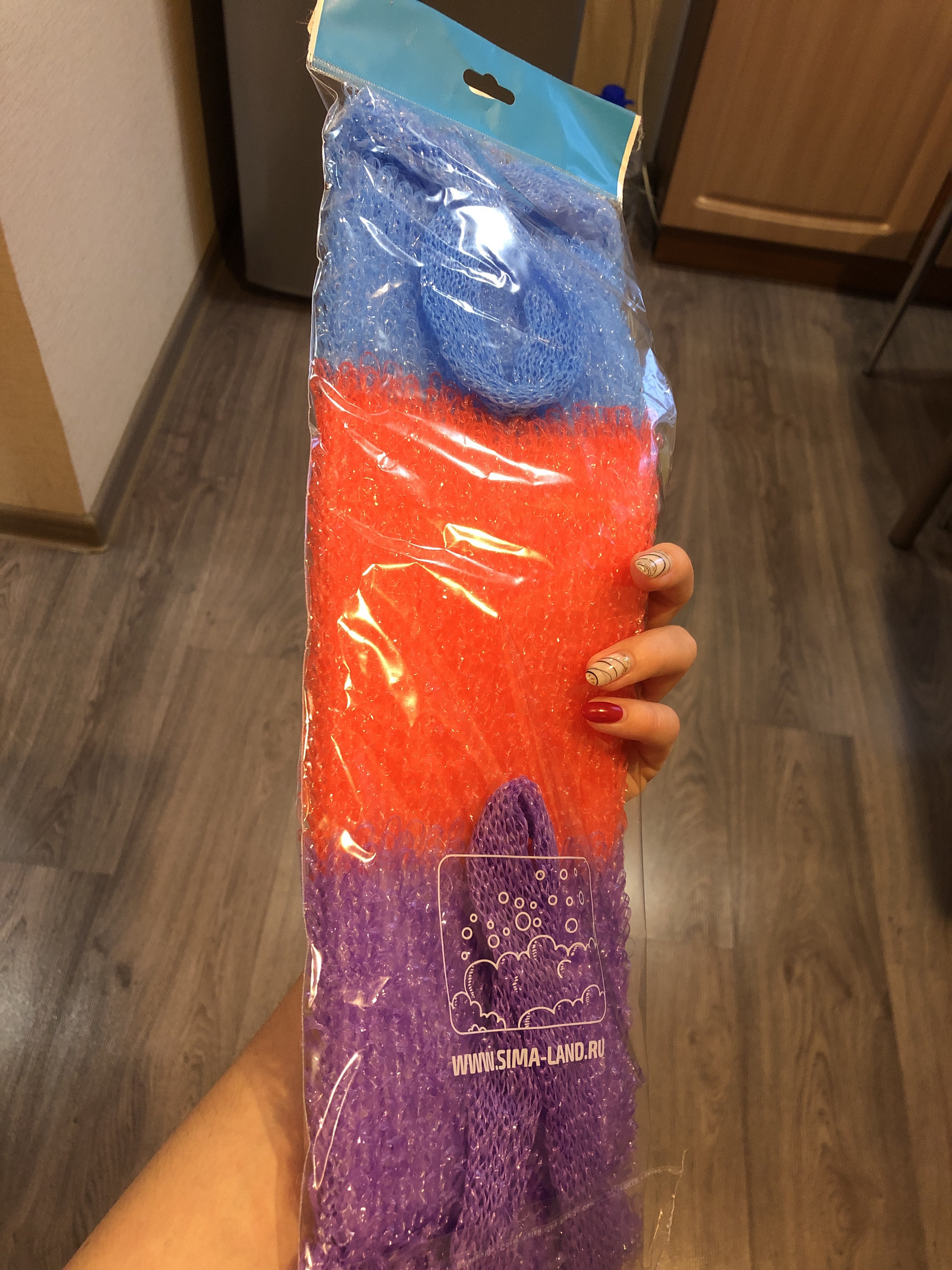 Фотография покупателя товара Мочалка для тела Доляна «Трёхцветная», 12×45 см, цвет микс