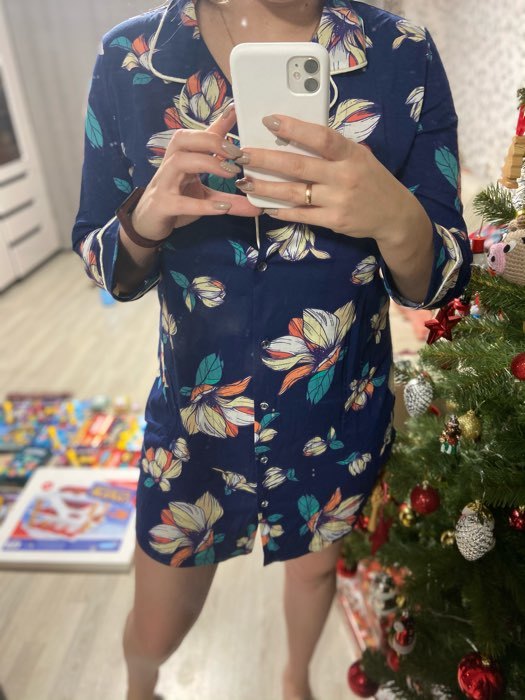 Фотография покупателя товара Домашнее платье-рубашка женское KAFTAN "Happy" синий, р-р 44-46 - Фото 1
