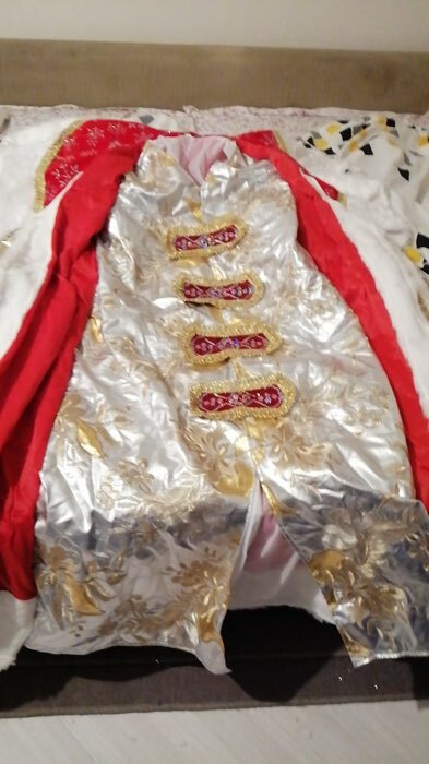 Фотография покупателя товара Карнавальный костюм «Королевский Дед Мороз», шуба, шапка, варежки, парик, борода, мешок, размер 54-56, цвет синий - Фото 2