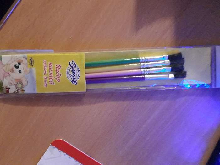 Фотография покупателя товара Набор кистей нейлон, 4 штуки, плоские, с пластиковыми, цветными ручками - Фото 3