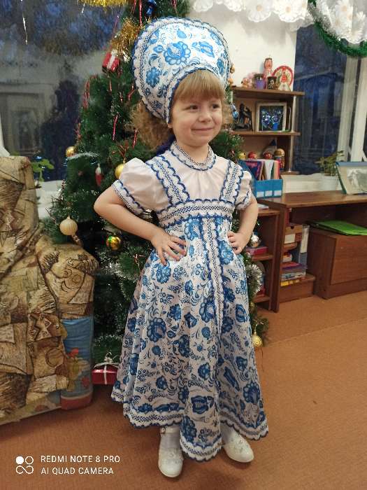 Фотография покупателя товара Русский народный костюм для девочки с кокошником, голубые узоры, р-р 28, рост 98-104 см - Фото 1