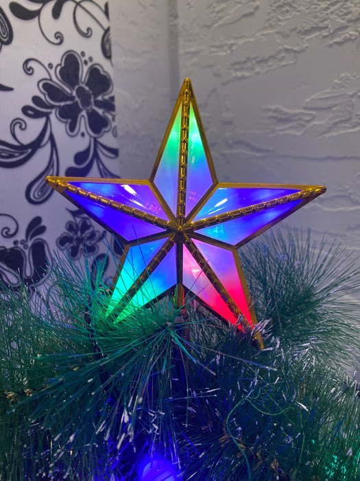 Фотография покупателя товара Светодиодная верхушка на ёлку «Звезда золотистая» 15 см, 10 LED, провод 2 метра, 220 В, свечение мульти