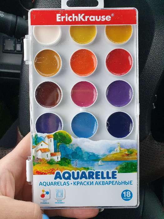 Фотография покупателя товара Акварель 18 цветов ErichKrause, в пластиковой коробке, европодвес, без кисти