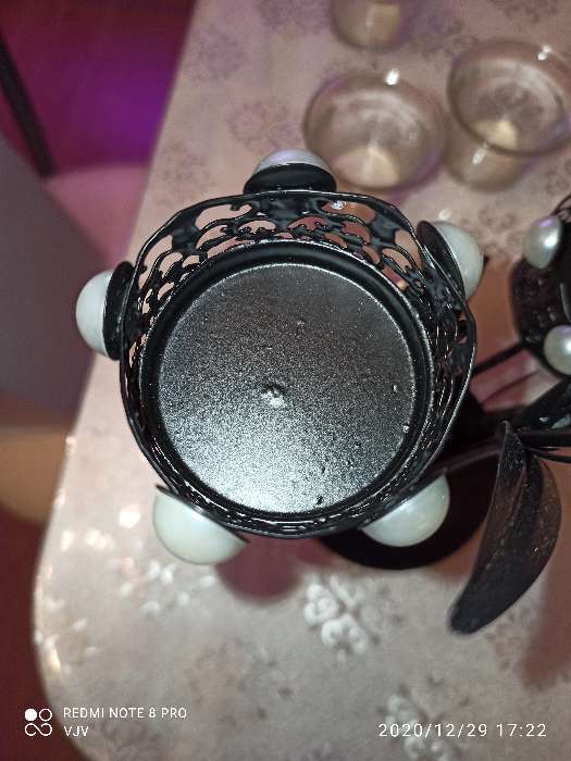 Фотография покупателя товара Подсвечник металл, стекло на 3 свечи "Ажурный с жемчугом" чёрный 29х15х11,5 см - Фото 2