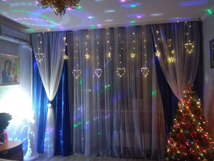 Фотография покупателя товара Гирлянда «Бахрома» 2.4 × 0.9 м с насадками «Снежинки», IP20, прозрачная нить, 150 LED, свечение синее, 8 режимов, 220 В - Фото 39