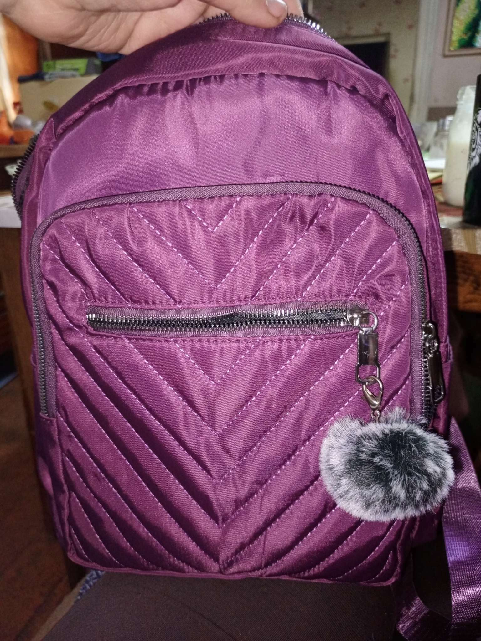 Фотография покупателя товара Рюкзак городской из текстиля на молнии, 2 наружных кармана, цвет фиолетовый
