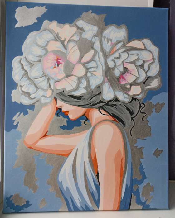 Фотография покупателя товара Картина по номерам на холсте с подрамником с серебряной краской «Девушка с пионами», 40 х 50 см - Фото 1