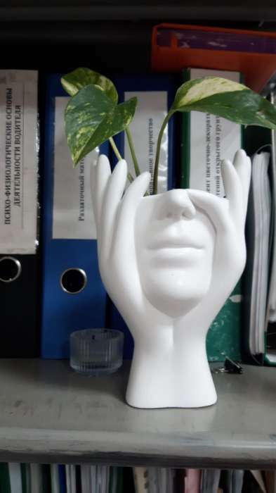 Фотография покупателя товара Декоративное кашпо для цветов «Мечты в руках», 380 мл, 20×13.5×13 см, гипс, белое - Фото 2