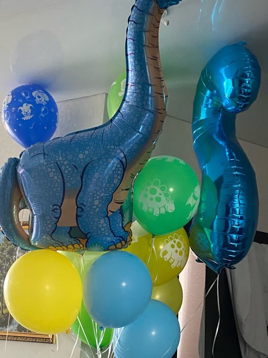 Фотография покупателя товара Шар фольгированный 43" «Динозавр», цвет голубой - Фото 5