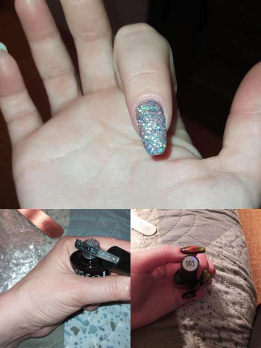 Фотография покупателя товара Гель-лак для ногтей "Искрящийся бриллиант", трёхфазный LED/UV, 10мл, цвет 001 серебряный - Фото 1