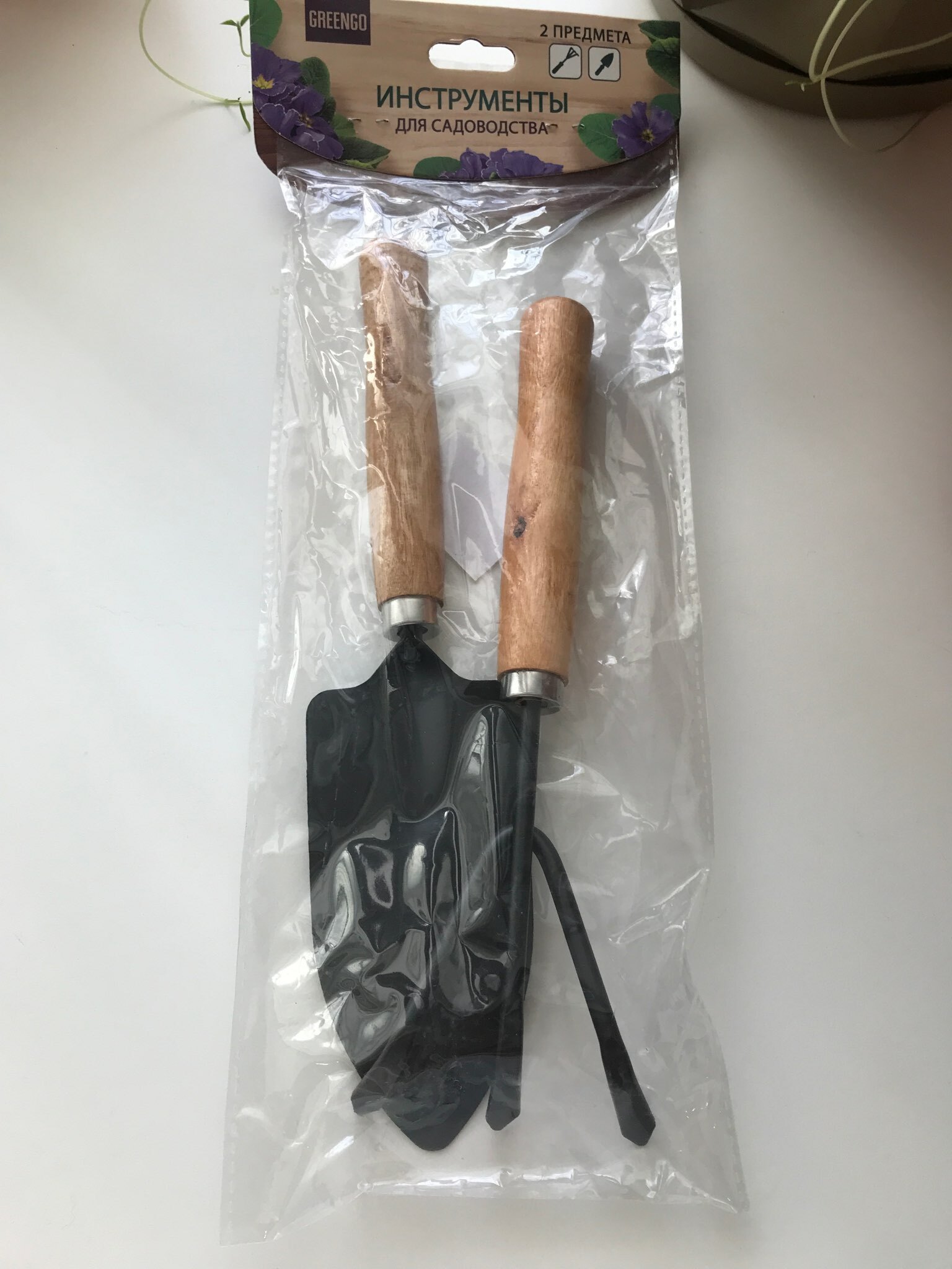Фотография покупателя товара Набор садового инструмента, 2 предмета: рыхлитель, совок, длина 26 см, деревянные ручки, Greengo - Фото 2