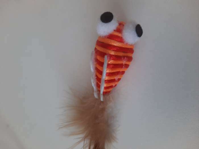 Фотография покупателя товара Игрушка для кошек "Полосатая рыба" с перьями, 5 см, оранжевая - Фото 2