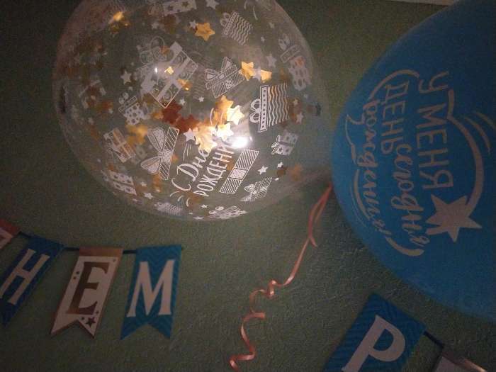 Фотография покупателя товара Воздушные шары с конфетти 12" "С днем рождения", набор 5 шт,  золото - Фото 2