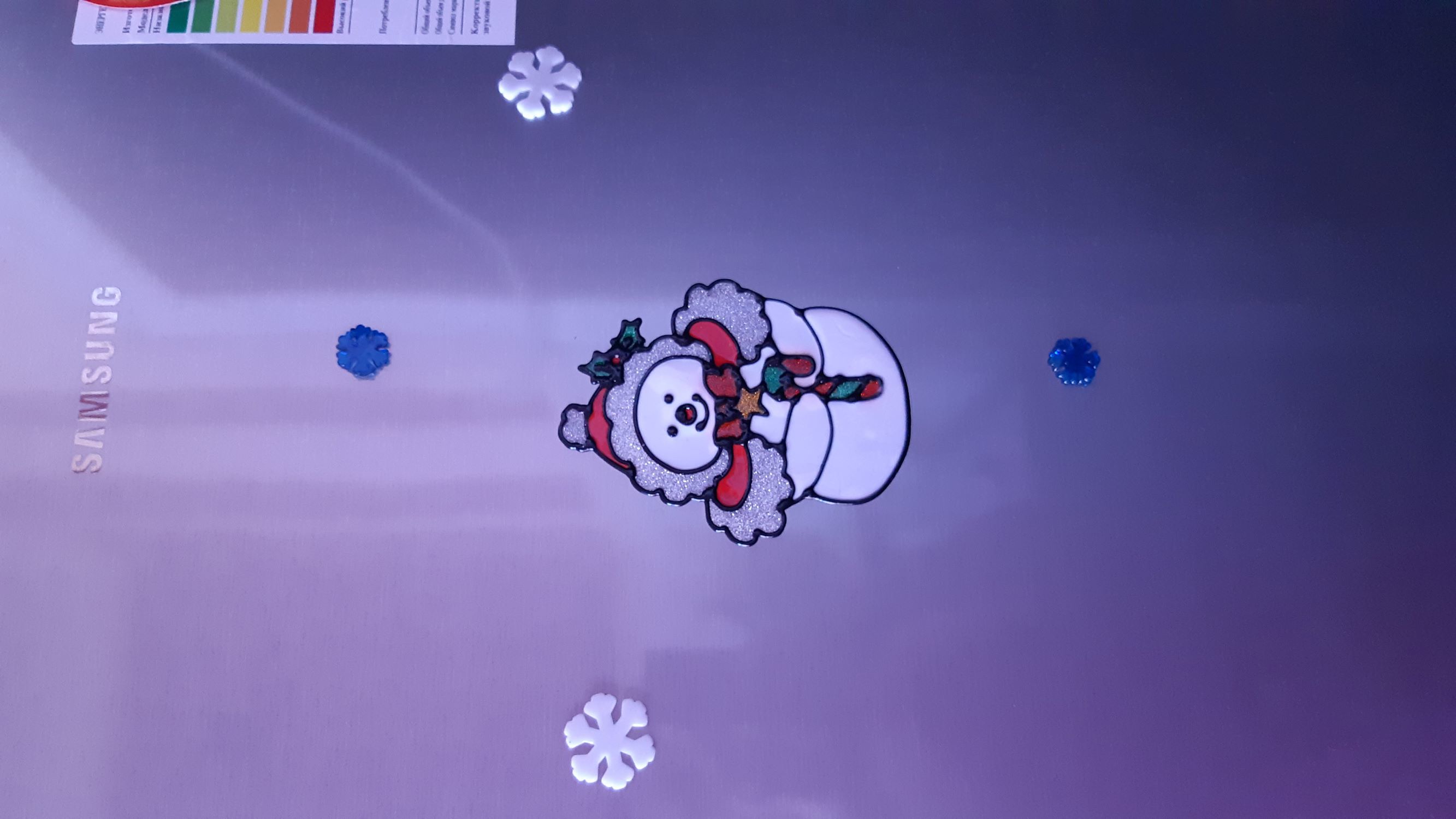 Фотография покупателя товара Наклейка на стекло "Снеговик с ёлкой" 9х14,5 см - Фото 5