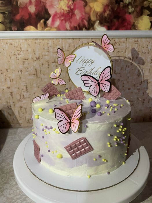 Фотография покупателя товара Набор для украшения торта «С днём рождения», бабочки, цвет розовый - Фото 14
