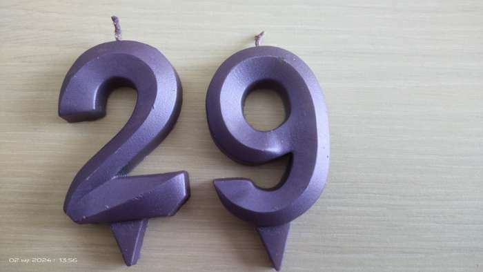Фотография покупателя товара Свеча в торт "Грань", цифра "9", фиолетовый металлик, 6,5 см - Фото 83