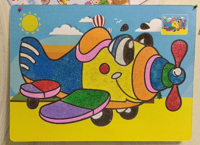 Фотография покупателя товара Фреска с цветным основанием «Самолетик» 9 цветов песка по 2 г - Фото 1