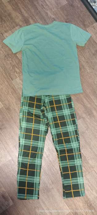 Фотография покупателя товара Комплект (футболка/брюки) мужской, цвет зеленый/клетка, размер 52