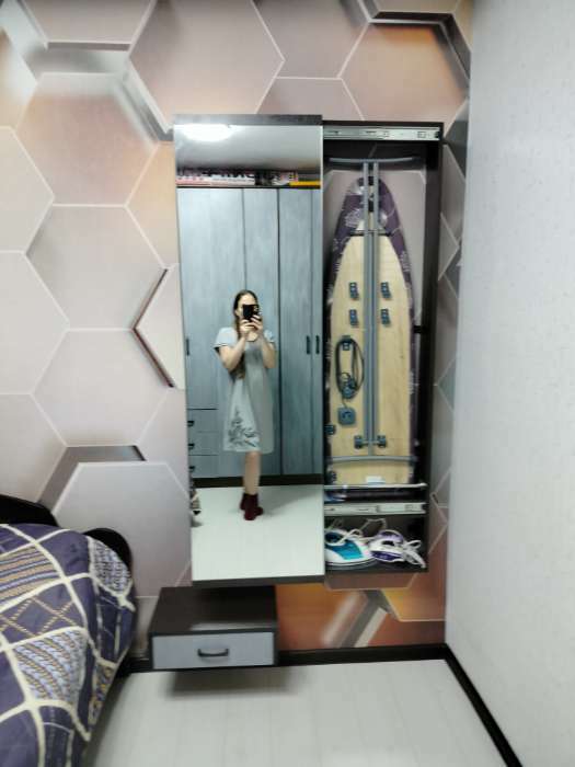 Фотография покупателя товара Пенал с зеркалом с гладильной доской Светлана, 500х150х1740, Дуб сонома - Фото 4