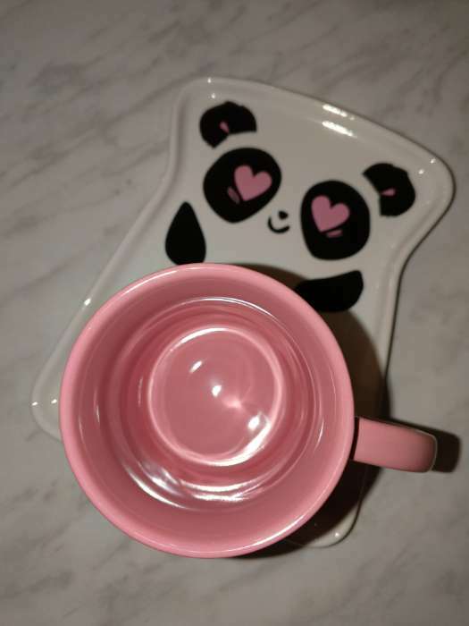 Фотография покупателя товара Чайная пара керамическая «Панда», кружка 200 мл, блюдце 17.8х13.3 см, цвет розовый