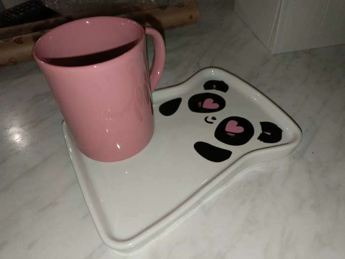 Фотография покупателя товара Чайная пара керамическая «Панда», кружка 200 мл, блюдце 17.8х13.3 см, цвет розовый
