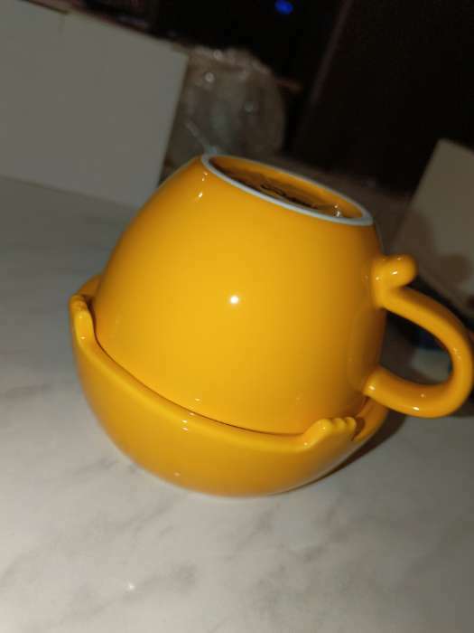 Фотография покупателя товара Чайная пара керамическая «Лапочка», кружка 150 мл, миска 10х3 см, цвет жёлтый - Фото 4