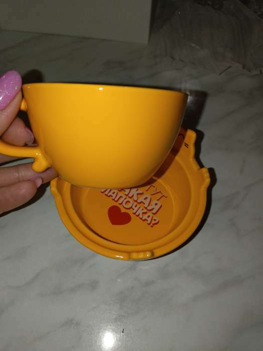 Фотография покупателя товара Чайная пара керамическая «Лапочка», кружка 150 мл, миска 10х3 см, цвет жёлтый