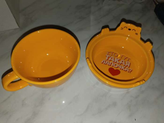 Фотография покупателя товара Чайная пара керамическая «Лапочка», кружка 150 мл, миска 10х3 см, цвет жёлтый