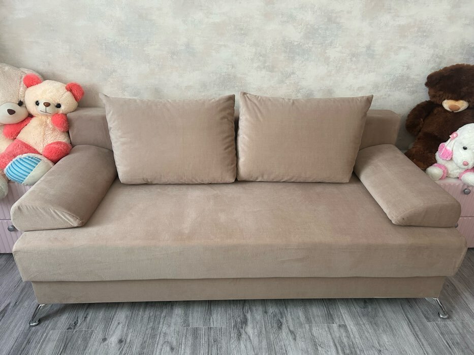 Фотография покупателя товара Прямой диван «Юность 11», механизм еврокнижка, пружинный блок, велюр, цвет бежевый - Фото 1