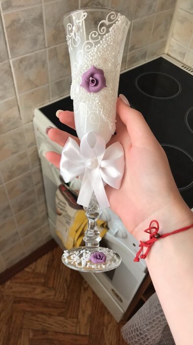 Фотография покупателя товара Набор свадебных бокалов "Цветок", с лепниной, с розой и бантом - Фото 1