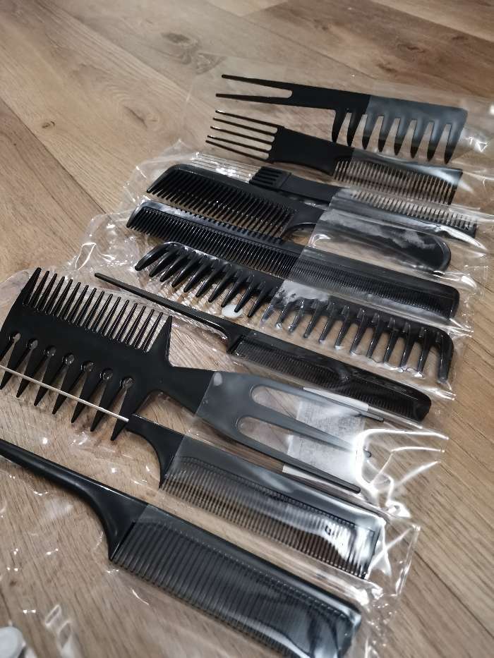 Фотография покупателя товара Набор расчёсок, 10 предметов, в чехле, цвет чёрный