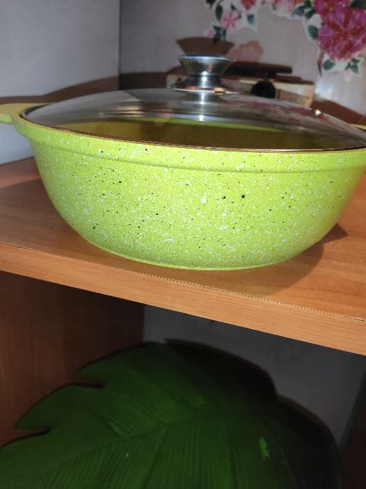 Фотография покупателя товара Кастрюля-жаровня Trendy style, 3 л, d=28 см, стеклянная крышка, антипригарное покрытие, цвет зелёный