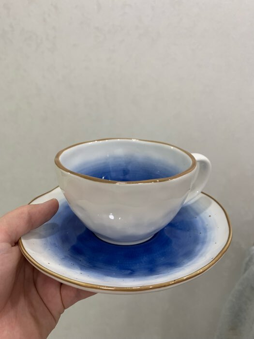 Фотография покупателя товара Чайная пара фарфоровая Доляна «Космос», 2 предмета: чашка 250 мл, блюдце d=16 см, цвет синий