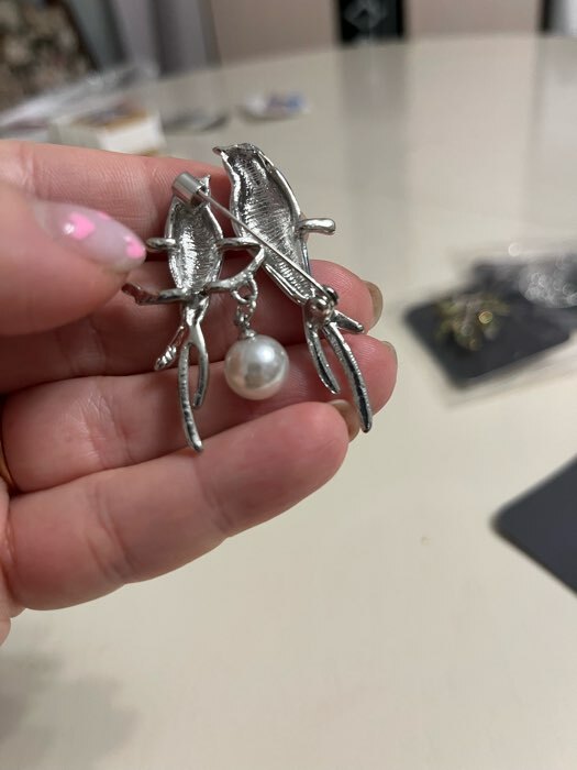 Фотография покупателя товара Брошь «Птицы» стрижи, бело-синяя в серебре - Фото 1