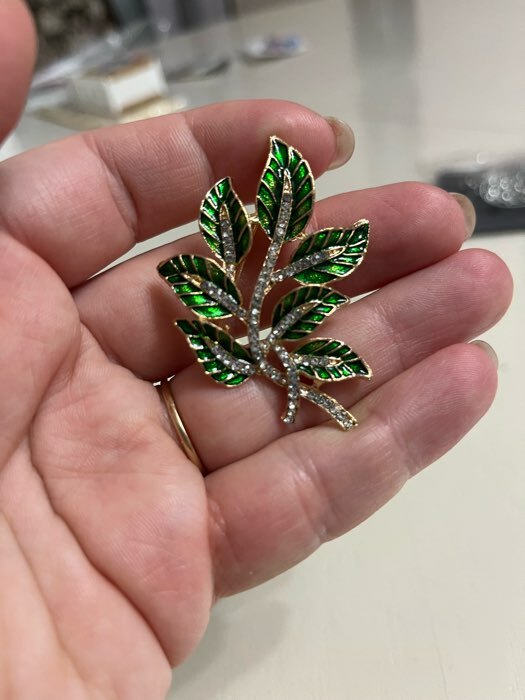 Фотография покупателя товара Брошь «Лист резной», цвет бело-зелёный в золоте - Фото 2